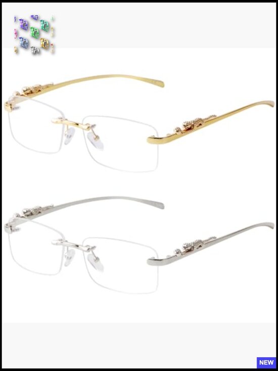 Vintage Rimless Rectangle Sunglasses Gold Metal Frameless Square UV Protection main image 7